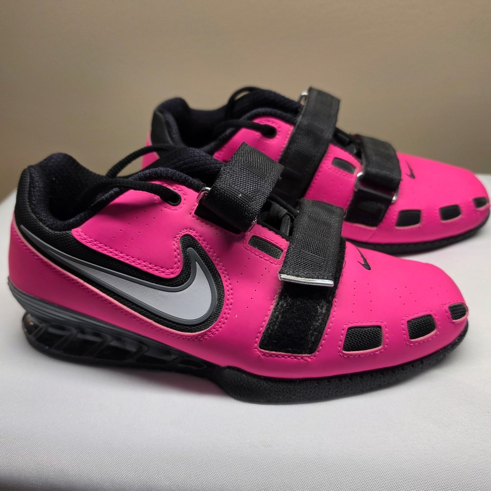 Nike Romaleos 2 Weightlifting Shoes Mens 7 Pink Black Excellent Lace Strap Gym